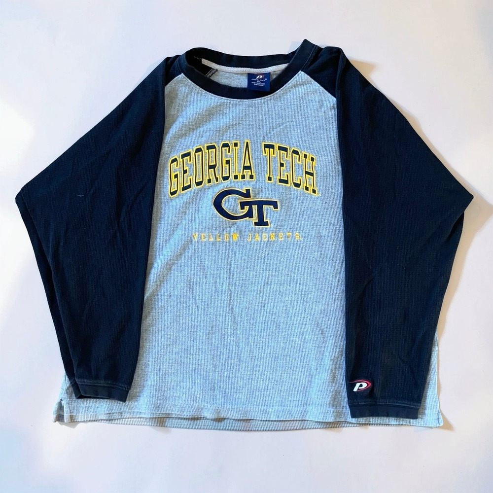 Vintage Pro Player Georgia Tech Yellow Jackets Mens 2XL Thermal Shirt Gray Navy